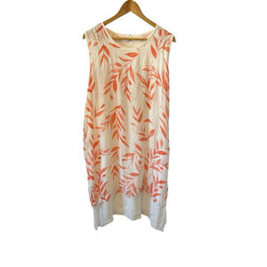 Women’s Dress Large Orange & Cream Sleeveless Mid Length Flowy L